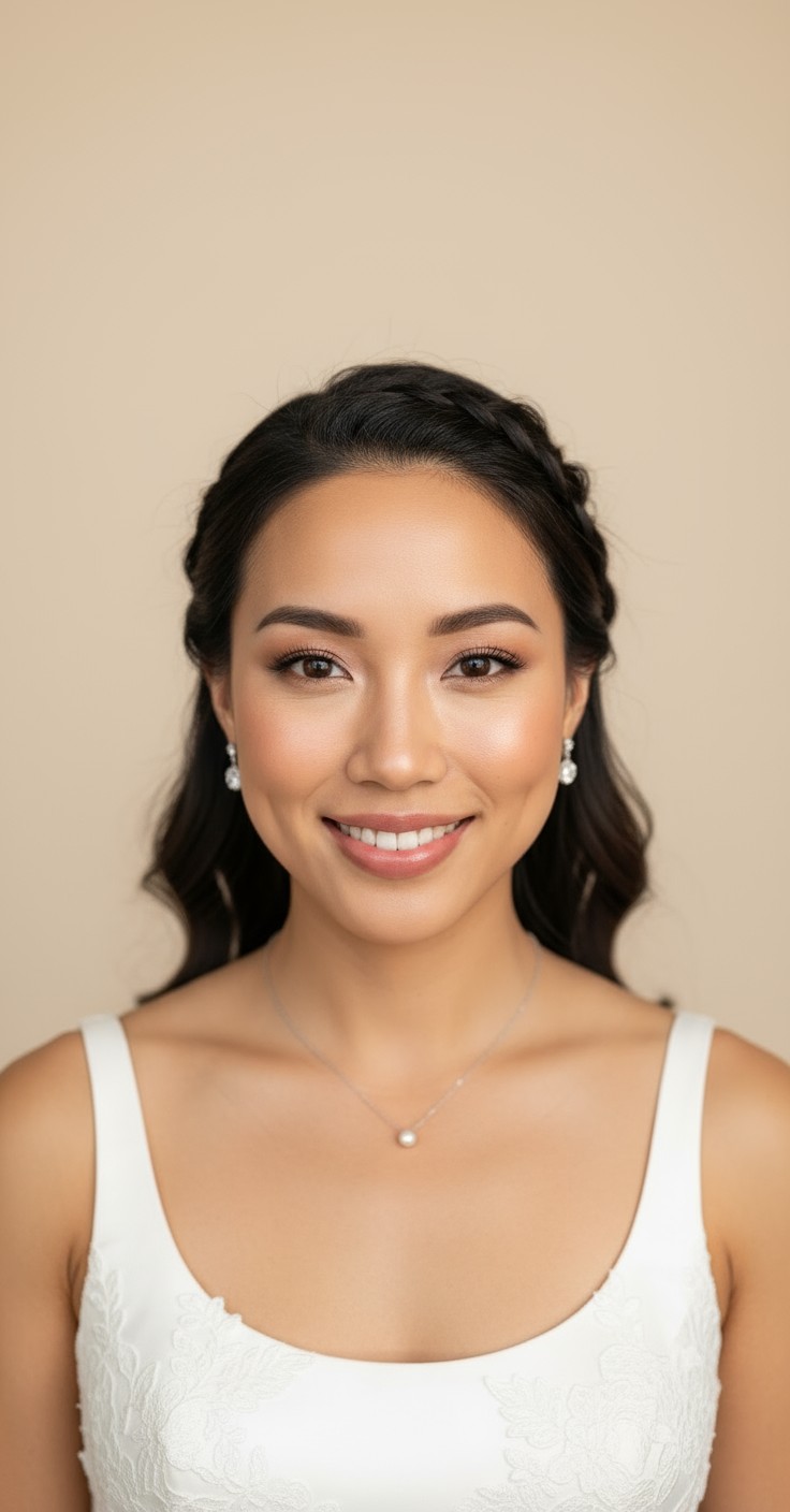 After Waterfall Braid With Curls Wedding